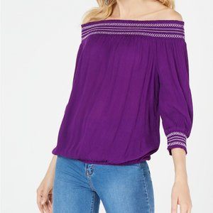 INC Crochet-Trim Off-The-Shoulder Top, M